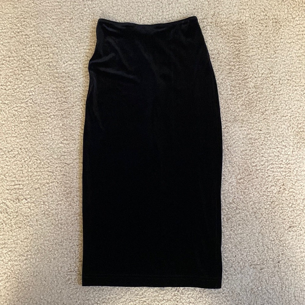 Velvet High Rise Fitted MIDI Skirt with Back Slit